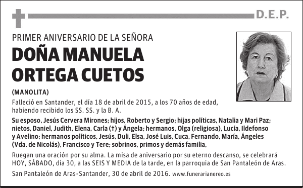 DOÑA MANUELA ORTEGA CUETOS