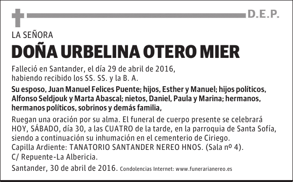 DOÑA URBELINA OTERO MIER