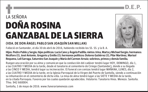 DOÑA ROSINA GANZABAL DE LA SIERRA