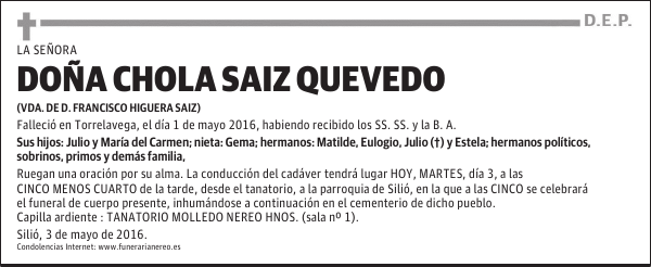 DOÑA CHOLA SAIZ QUEVEDO