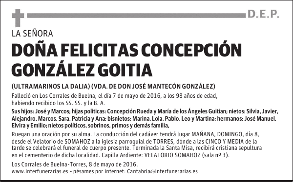 DOÑA FELICITAS CONCEPCIÓN GONZÁLEZ GOITIA