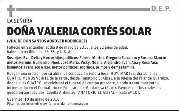DOÑA VALERIA CORTÉS SOLAR