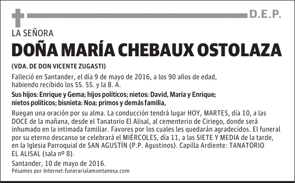 DOÑA MARÍA CHEBAUX OSTOLAZA