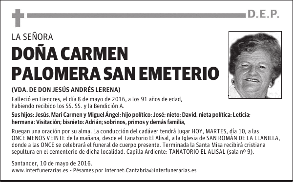 DOÑA CARMEN PALOMERA SAN EMETERIO