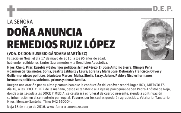 DOÑA ANUNCIA REMEDIOS RUIZ LÓPEZ