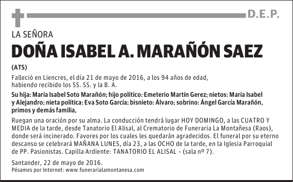 DOÑA ISABEL A. MARAÑÓN SAEZ