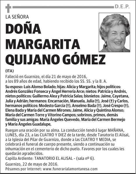DOÑA MARGARITA QUIJANO GÓMEZ