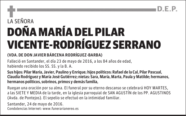 DOÑA MARÍA DEL PILAR VICENTE-RODRÍGUEZ SERRANO