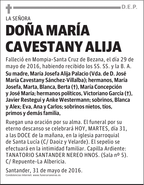 DOÑA MARIA CAVESTANY ALIJA