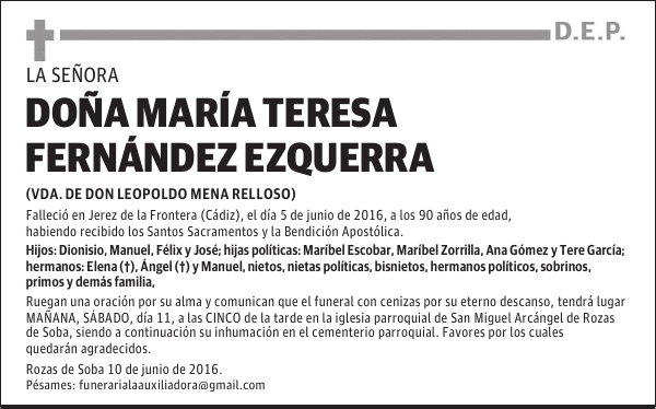 DOÑA MARÍA TERESA FERNÁNDEZ EZQUERRA