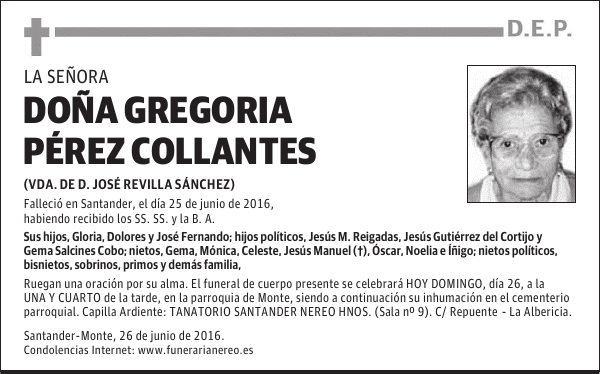 DOÑA GREGORIA PÉREZ COLLANTES