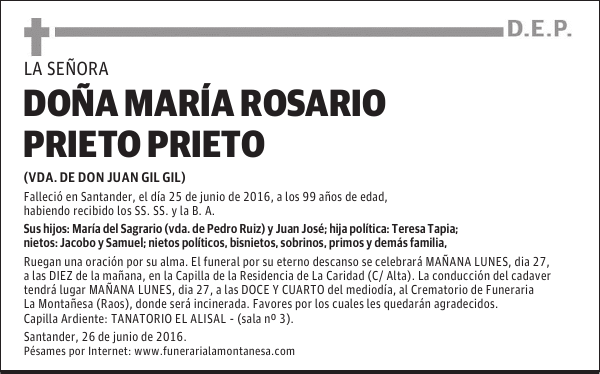 DOÑA MARÍA ROSARIO PRIETO PRIETO