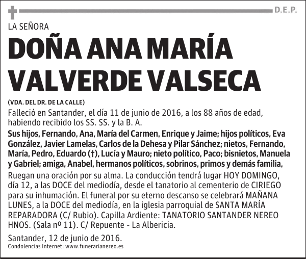 DOÑA ANA MARIA VALVERDE VALSECA