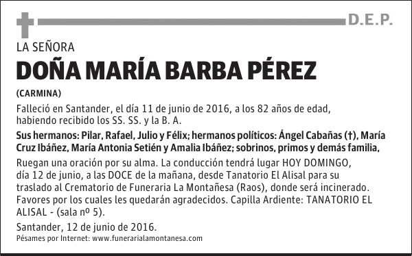DOÑA MARÍA BARBA PÉREZ