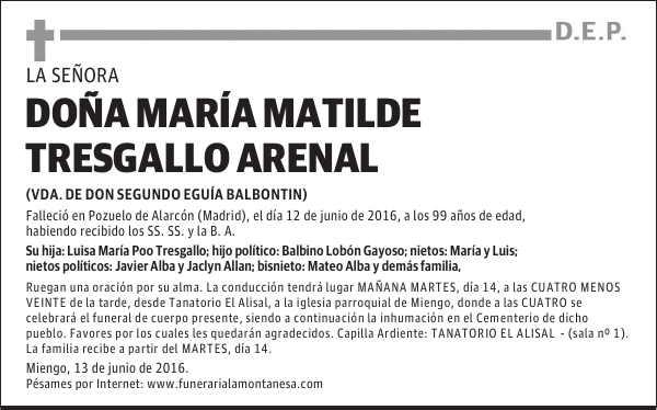 DOÑA MARÍA MATILDE TRESGALLO ARENAL
