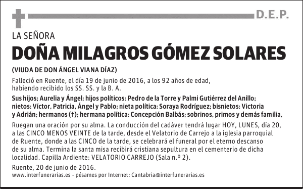 DOÑA MILAGROS GÓMEZ SOLARES