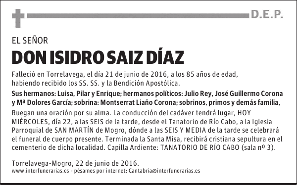 DON ISIDRO SAIZ DÍAZ