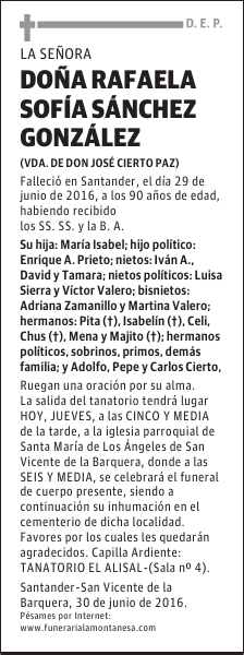 Doña Rafaela Sofía Sánchez González