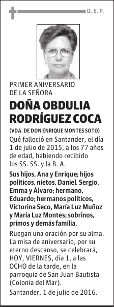 DOÑA OBDULIA RODRÍGUEZ COCA