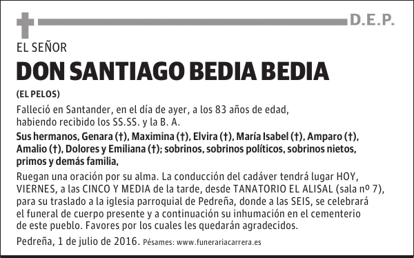 DON SANTIAGO BEDIA BEDIA