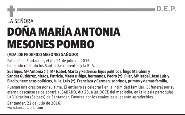 DOÑA MARÍA ANTONIA MESONES POMBO