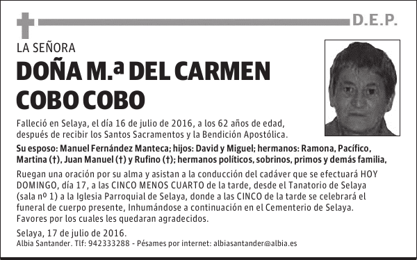 DOÑA Mª DEL CARMEN COBO COBO