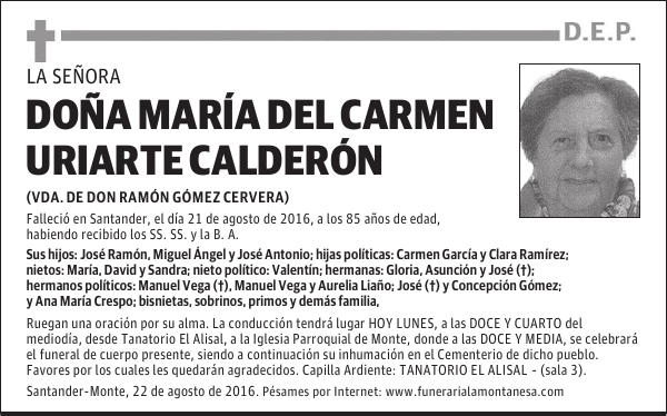 DOÑA MARÍA DEL CARMEN URIARTE CALDERÓN