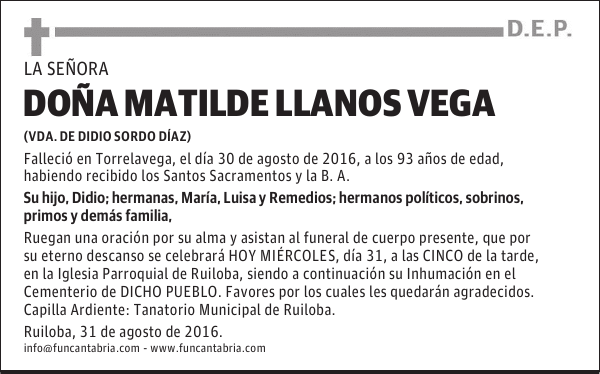 DOÑA MATILDE LLANOS VEGA