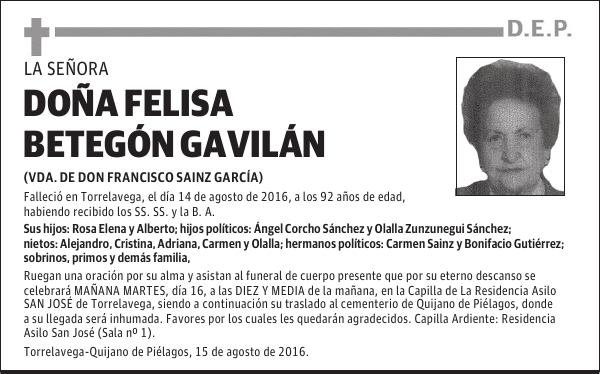 DOÑA FELISA BETEGÓN GAVILÁN