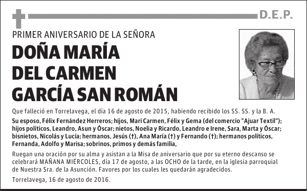 DOÑA MARÍA DEL CARMEN GARCÍA SAN ROMÁN