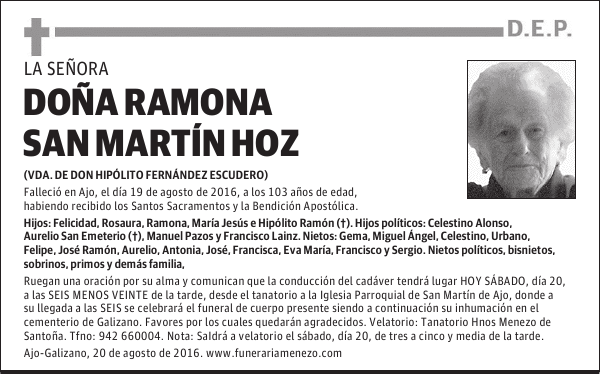 DOÑA RAMONA SAN MARTÍN HOZ