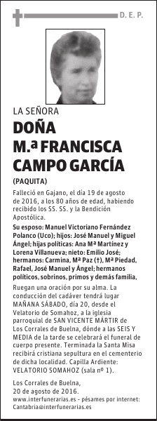 DOÑA Mª FRANCISCA CAMPO GARCÍA