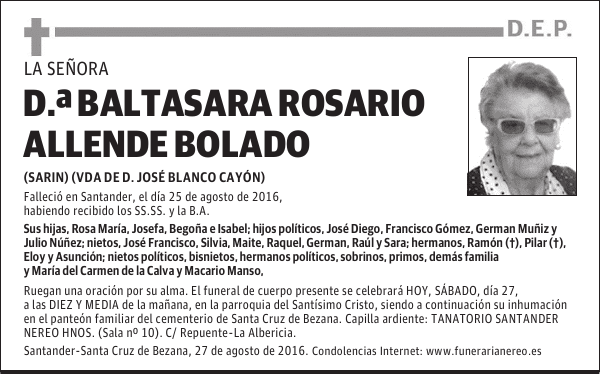 DOÑA BALTASARA ROSARIO ALLENDE BOLADO