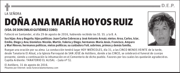DOÑA ANA MARÍA HOYOS RUIZ