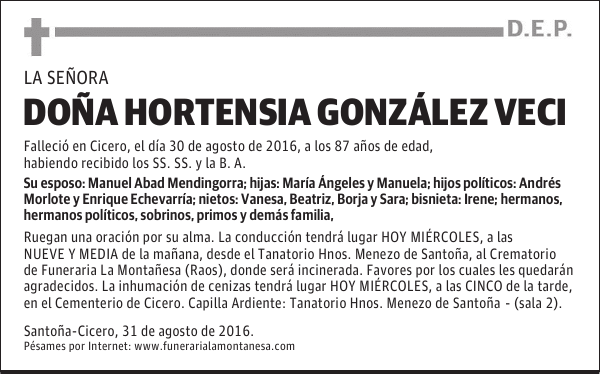 DOÑA HORTENSIA GONZÁLEZ VECI