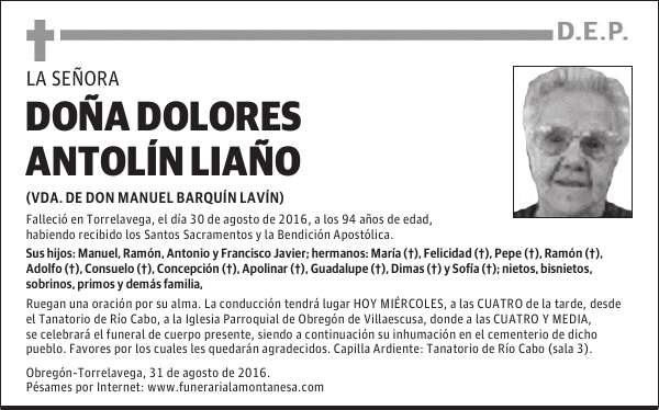DOÑA DOLORES ANTOLÍN LIAÑO
