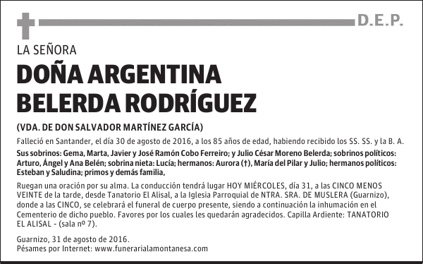 DOÑA ARGENTINA BELERDA RODRÍGUEZ