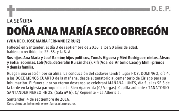 DOÑA ANA MARÍA SECO OBREGÓN