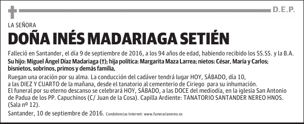 DOÑA INES MADARIAGA SETIEN