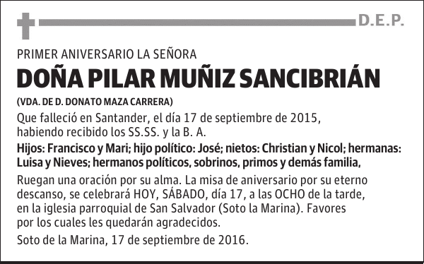 DOÑA PILAR MUÑIZ SANCIBRIÁN