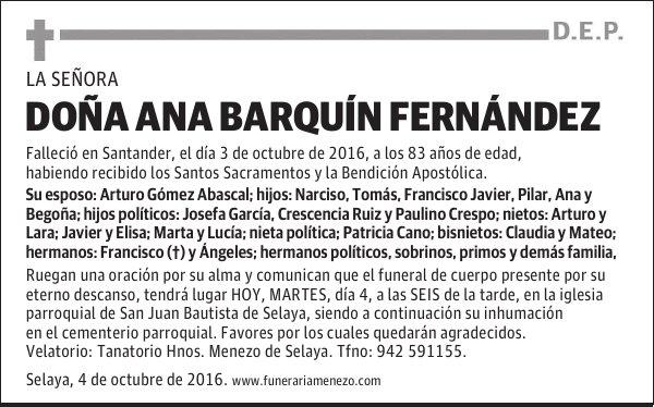 DOÑA ANA BARQUÍN FERNANDEZ