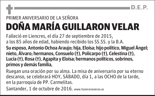 DOÑA MARIA GUILLARON VELAR