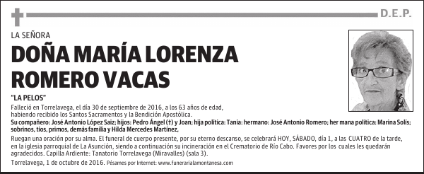 Doña María Lorenza Romero Vacas