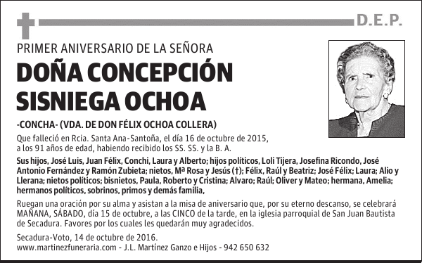 Da CONCEPCIÓN SISNIEGA OCHOA