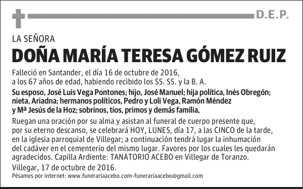 Dña. Mª Teresa Gómez Ruiz