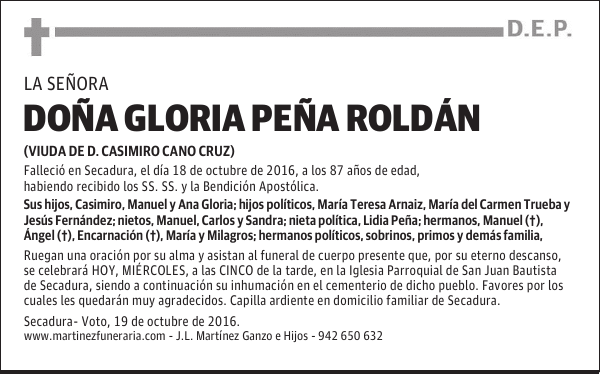 DOÑA GLORIA PEÑA ROLDÁN
