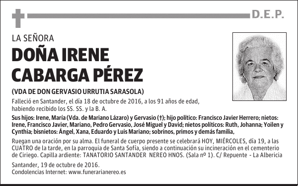 DOÑA IRENE CABARGA PÉREZ