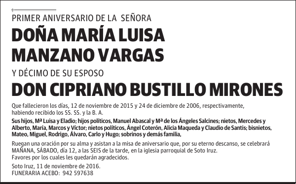 Doña Mª Luisa Manzano Vargas