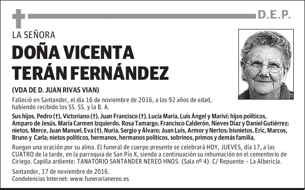DOÑA VICENTA TERÁN FERNÁNDEZ