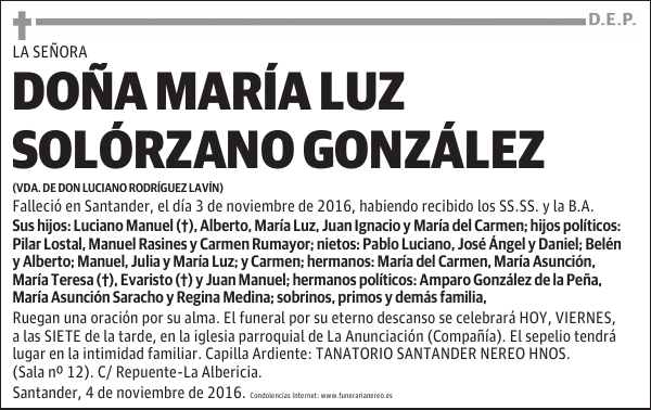 DOÑA MARÍA LUZ SOLÓRZANO GONZÁLEZ